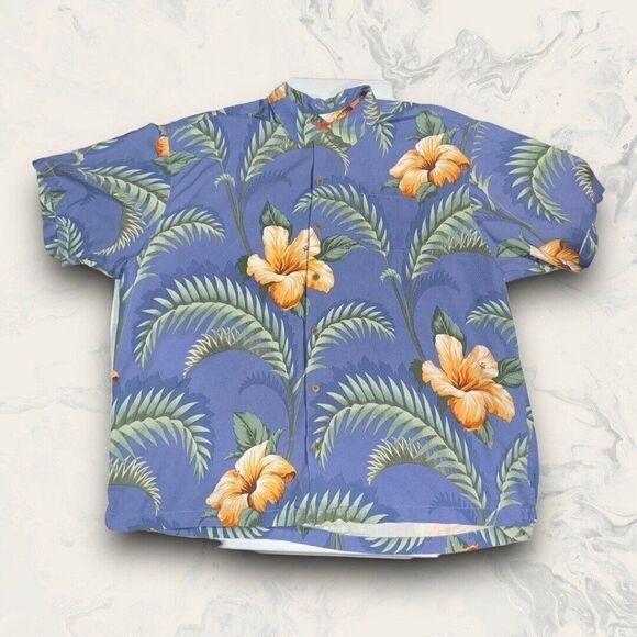 Tommy Bahama Hawaiian Aloha Tropical Floral Hibiscus Button Silk Shirt Men’s XXL - Picture 1 of 4